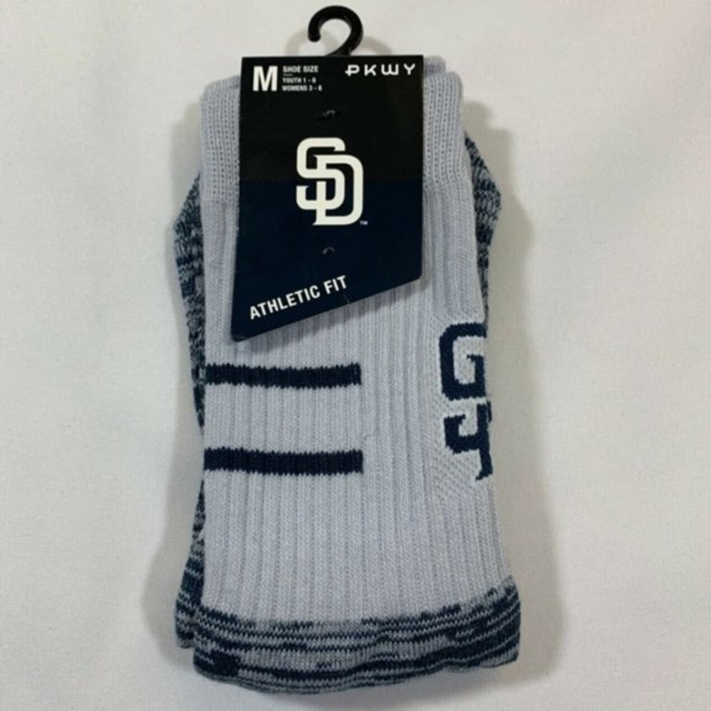 San Diego Padres PWKY Athletic Fit Socks Boy's Size M Grey Navy Tatis Machado‎